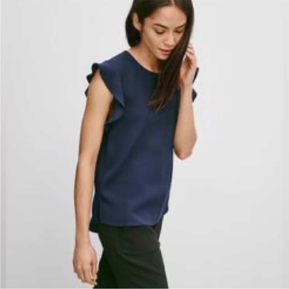 Aritzia Babaton Deep Purple Ruffle Sleeve Top dressy blouse Fabric made in Japan